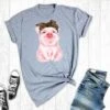 Rebel Rose Lt. Grey Graphic Tee - Watercolor Pig Leopard Bandana -Western Cowboy Equipment Shop pigwithleopard