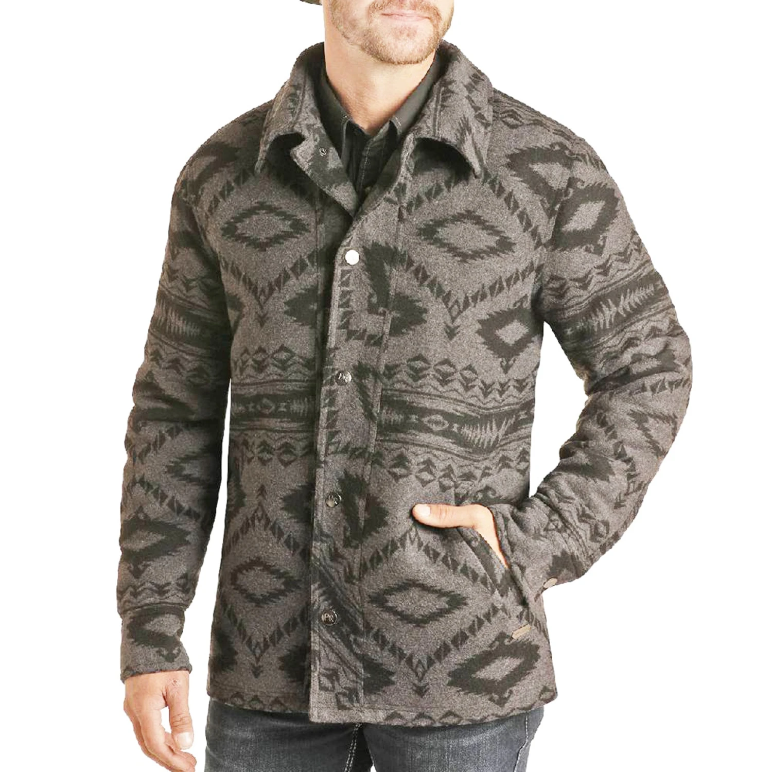 Powder River Men's Aztec Wool Coat-Charcoal/Black 3 Powder River Men's Aztec Wool Coat-Charcoal/Black