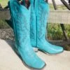 Tanner Mark Women's "Addy" Turquoise Square Toe Boot 2 Tanner Mark Women's "Addy" Turquoise Square Toe Boot -Western Cowboy Equipment Shop tml205128a