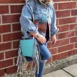 Toddler Turquoise Metallic Silver Fringe Mini Purse