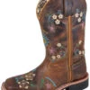 Kid's Brown Floral Stitched Square Toe Boots -Western Cowboy Equipment Shop unnamed 3