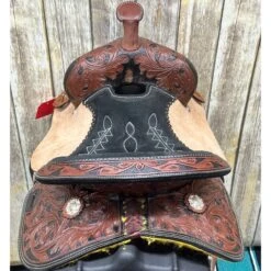 Paul Taylor Chocolate Floral Tooled Youth Saddle -Western Cowboy Equipment Shop yback